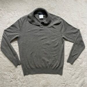 Polo Ralph Lauren Men’s Medium Gray Striped 94% Wool Soft Sweater Collared